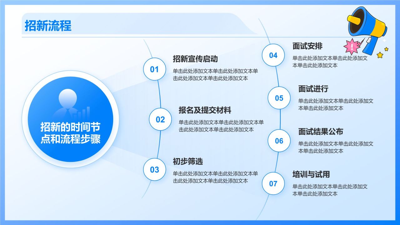 蓝色插画风大学学生会部门招新PPT模板