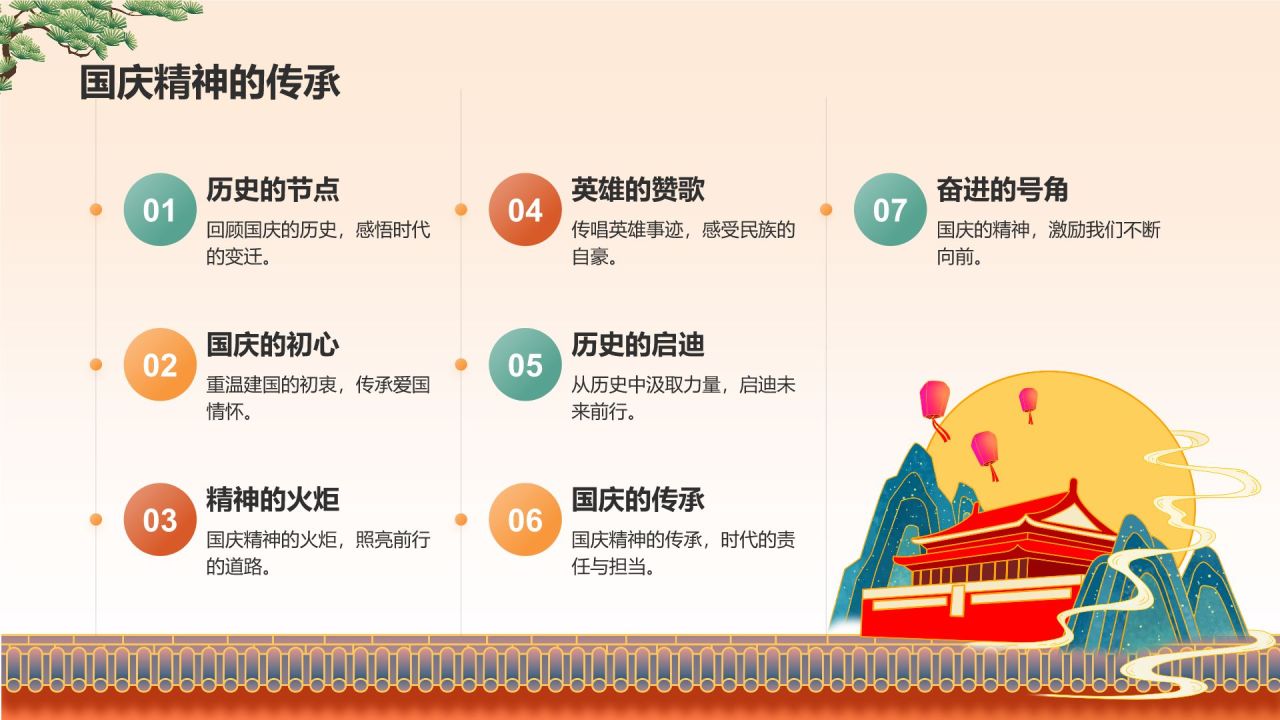 橙色插画风国庆节主题班会PPT模板