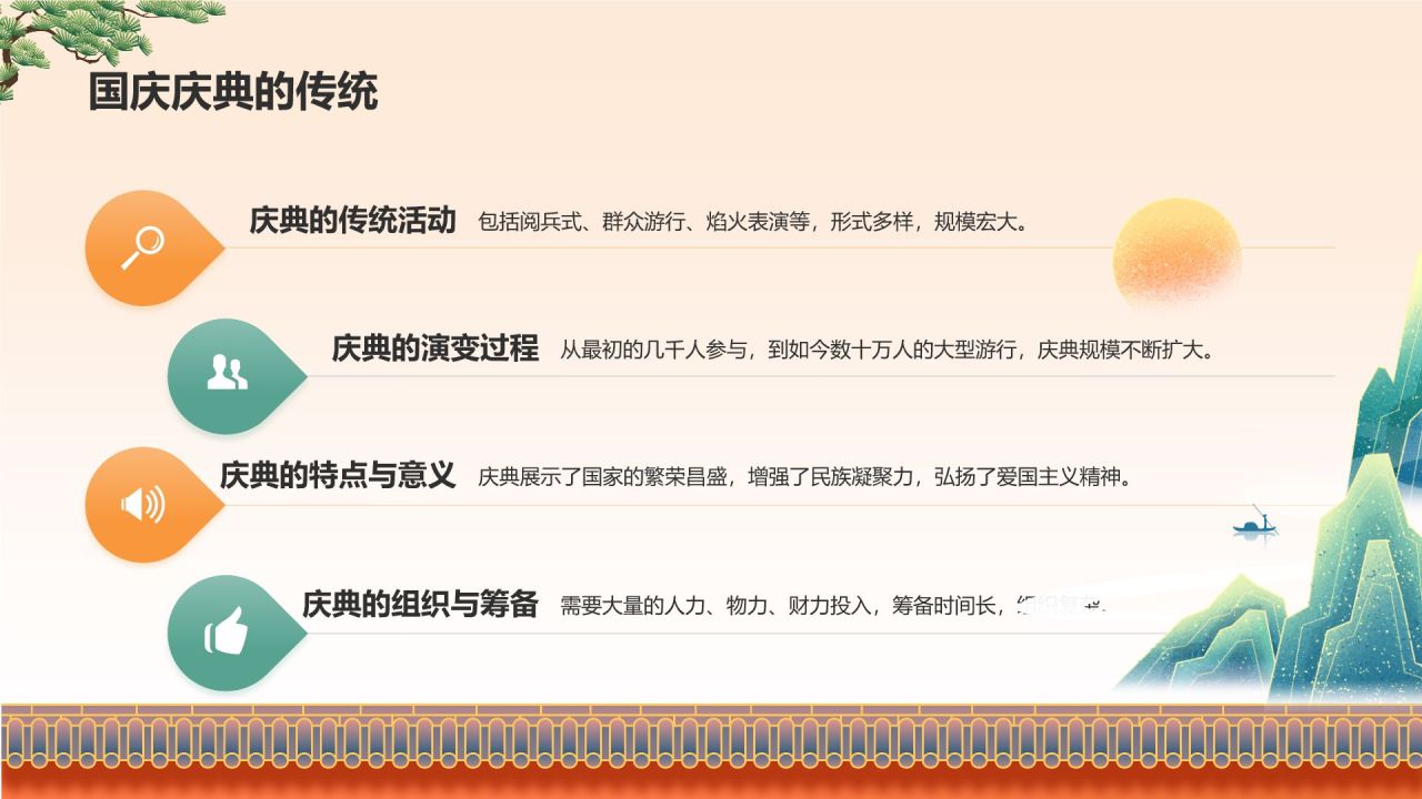 橙色插画风国庆节主题班会PPT模板