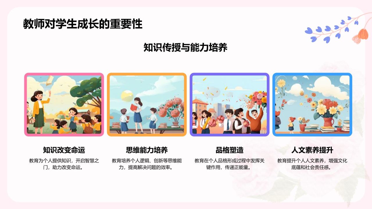 粉色插画风教师节感恩老师PPT模板