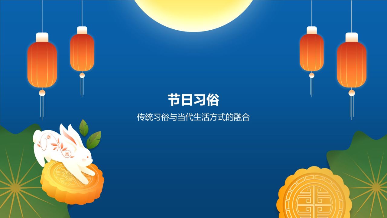 蓝色复古风中秋节节日科普PPT模板