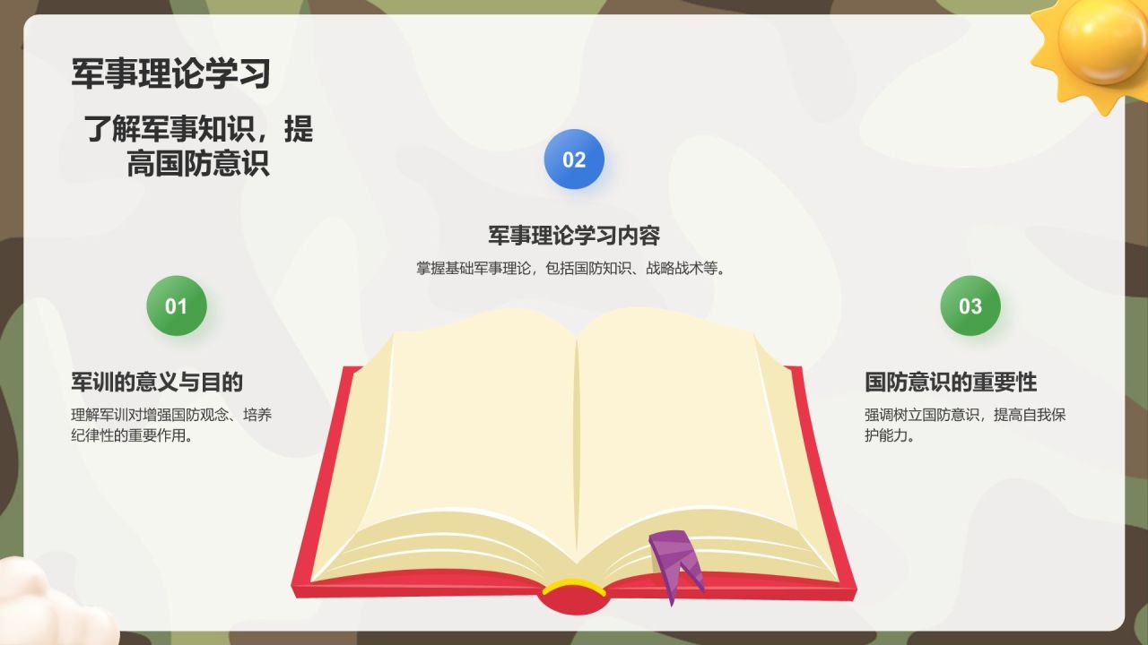 绿色插画风军训指南PPT模板