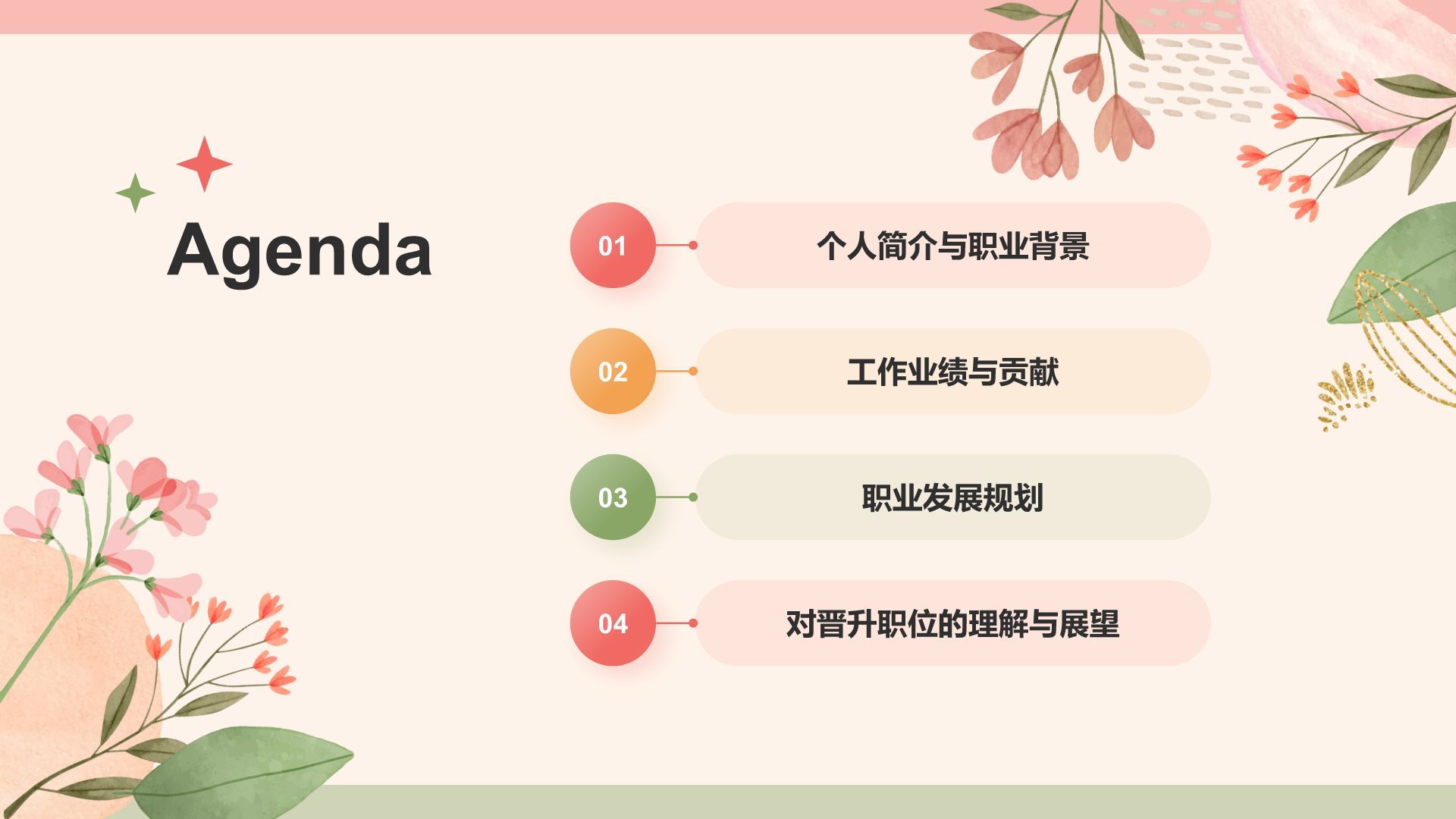 红色小清新晋升述职PPT模板