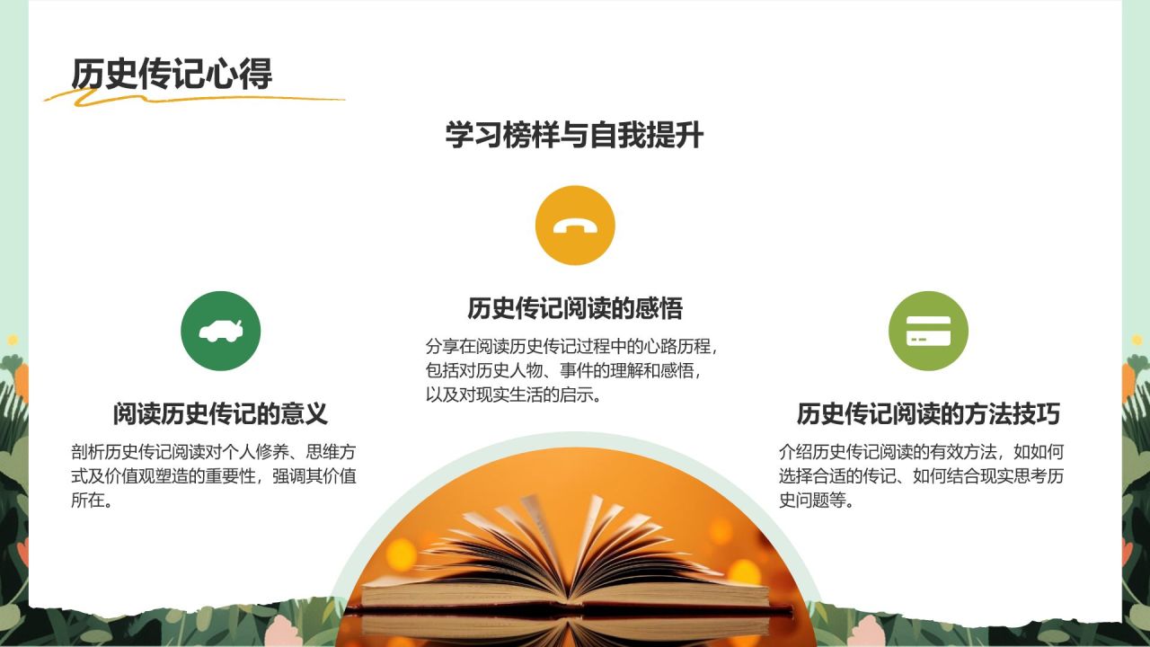 绿色插画风暑假生活之我的阅读乐园PPT模板