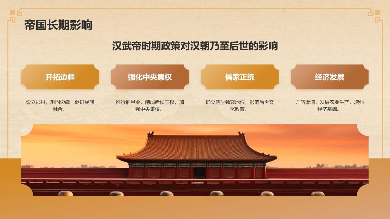 橙色复古风汉武帝-刘彻人物介绍PPT模板