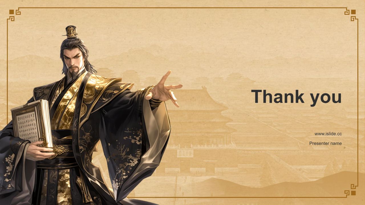 橙色复古风汉武帝-刘彻人物介绍PPT模板