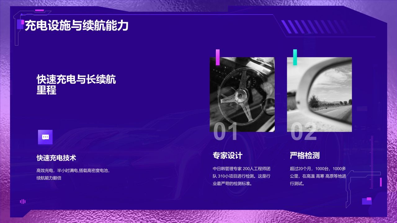 紫色赛博朋克新能源汽车新品发布会PPT模板