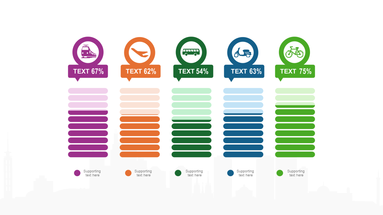 多色扁平PPT柱状图