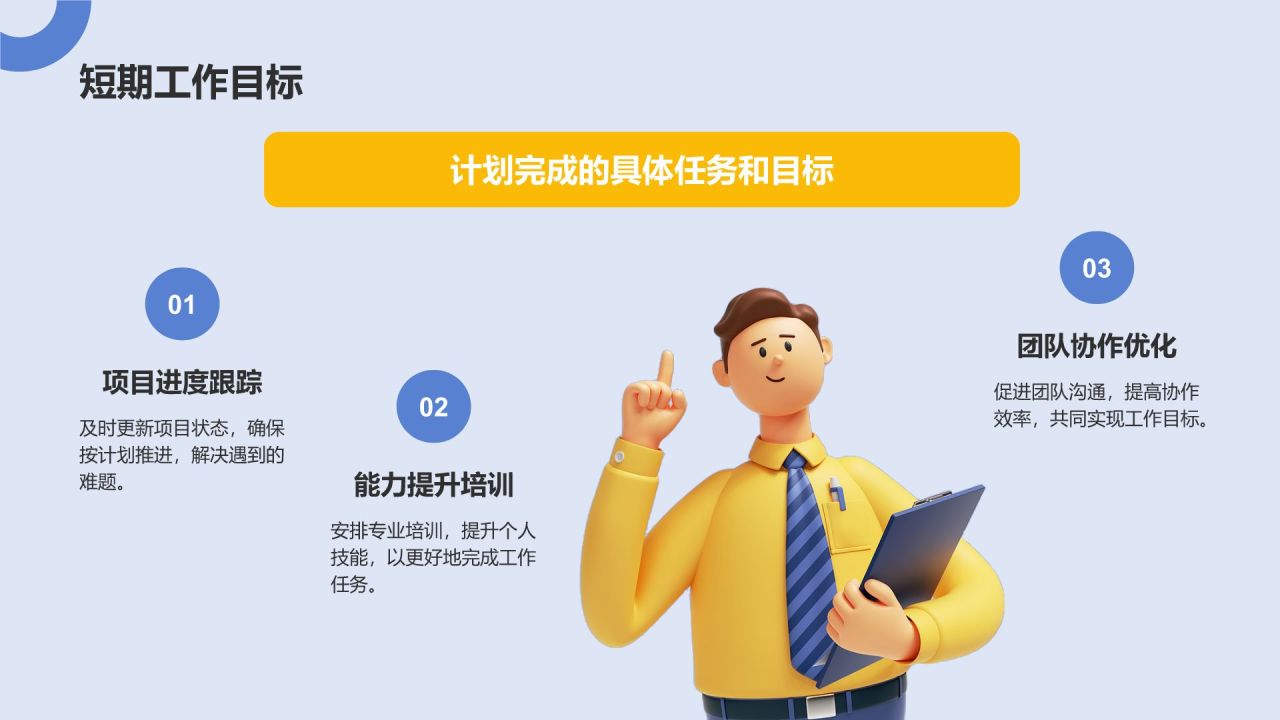 蓝色3D风动效专题——述职报告PPT模板