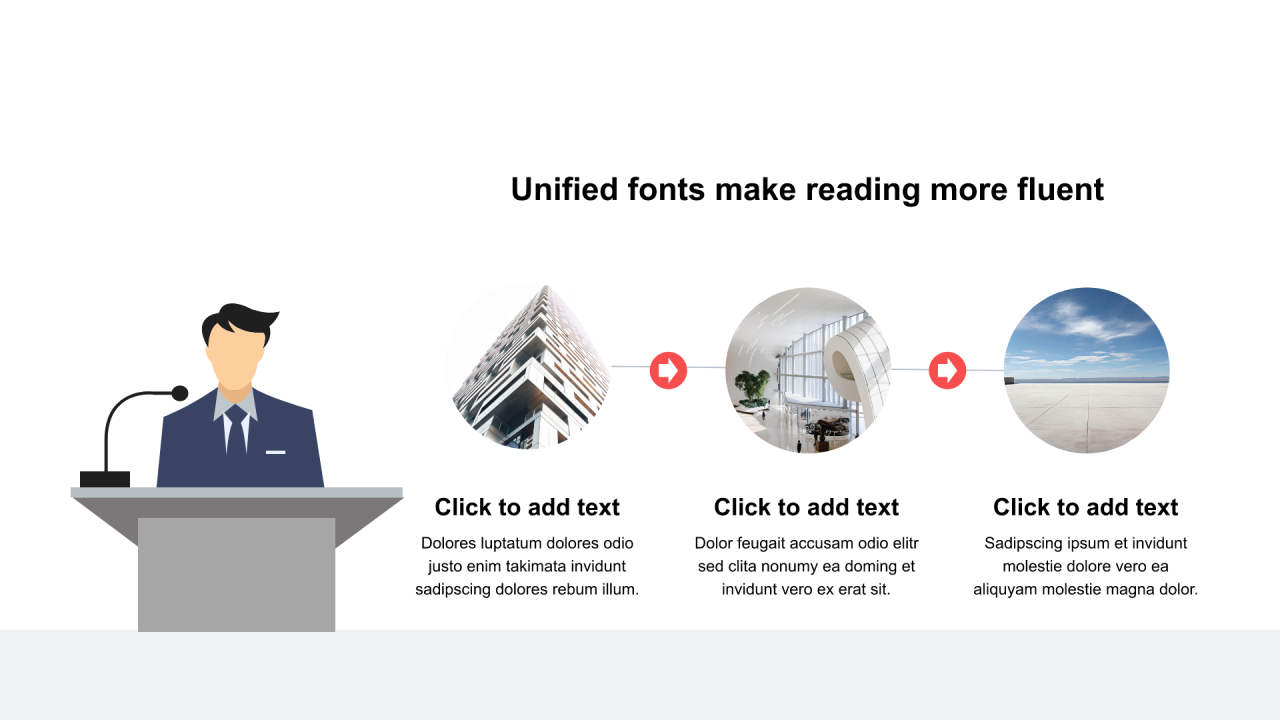 红色圆形扁平3项PPT流程