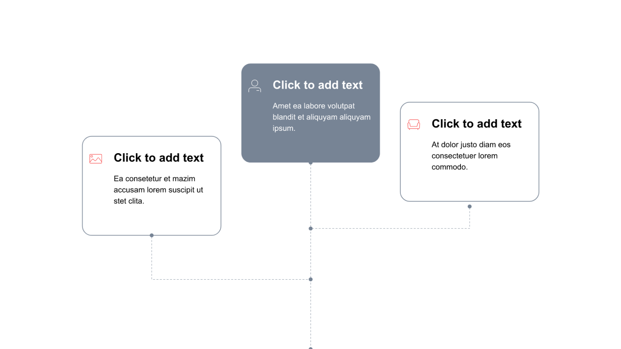 黑色圆角矩形线条5项PPT树状图