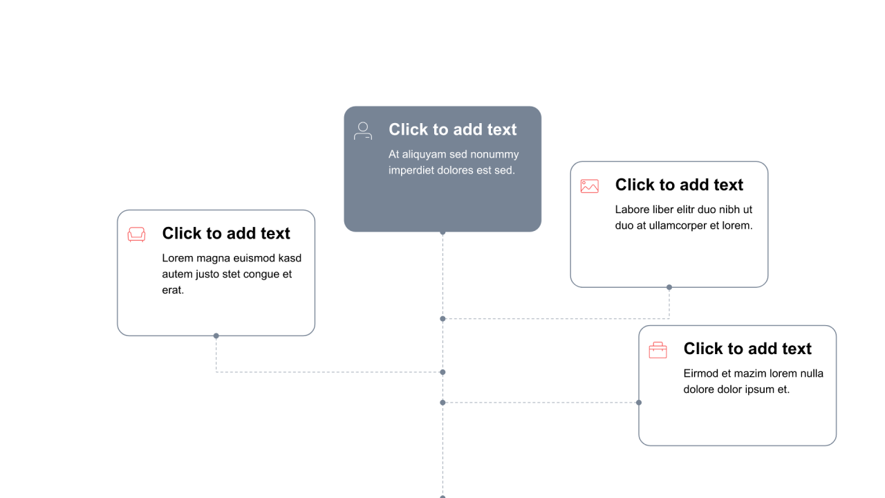 黑色圆角矩形线条5项PPT树状图
