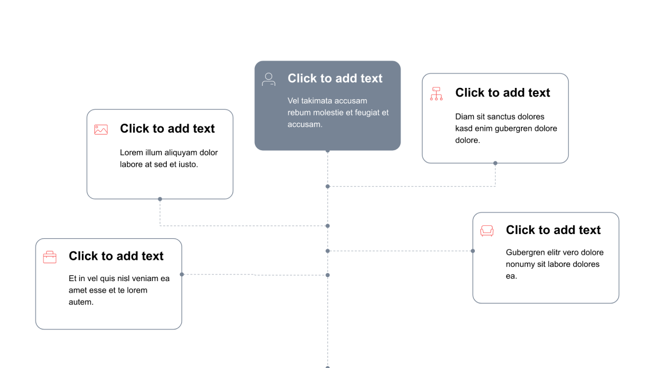 黑色圆角矩形线条5项PPT树状图