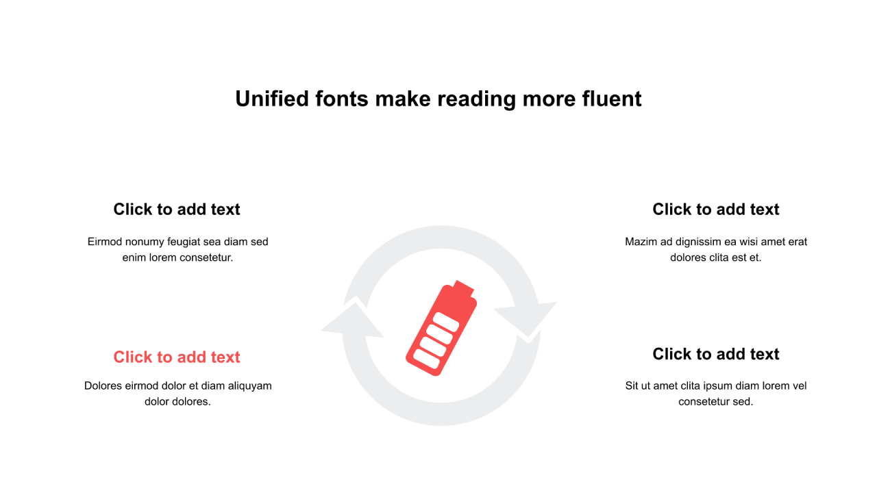 红色矩形电池插图扁平4项PPT循环