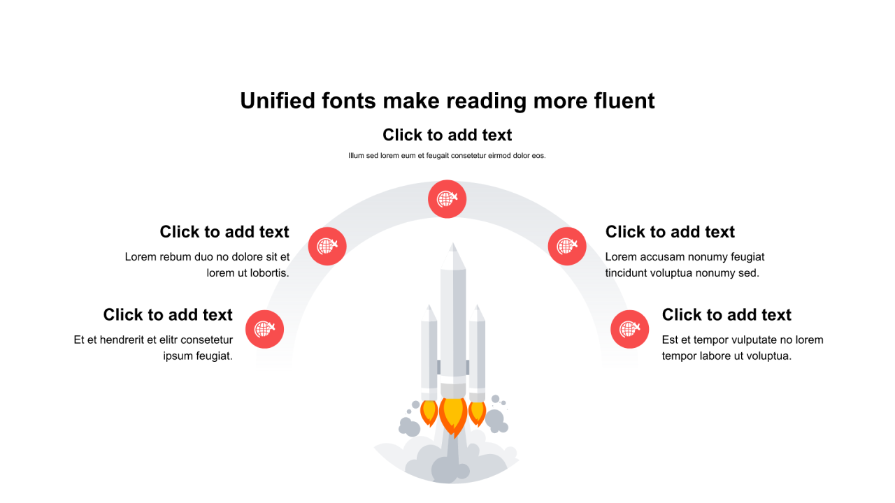 红色圆形扁平5项PPT流程