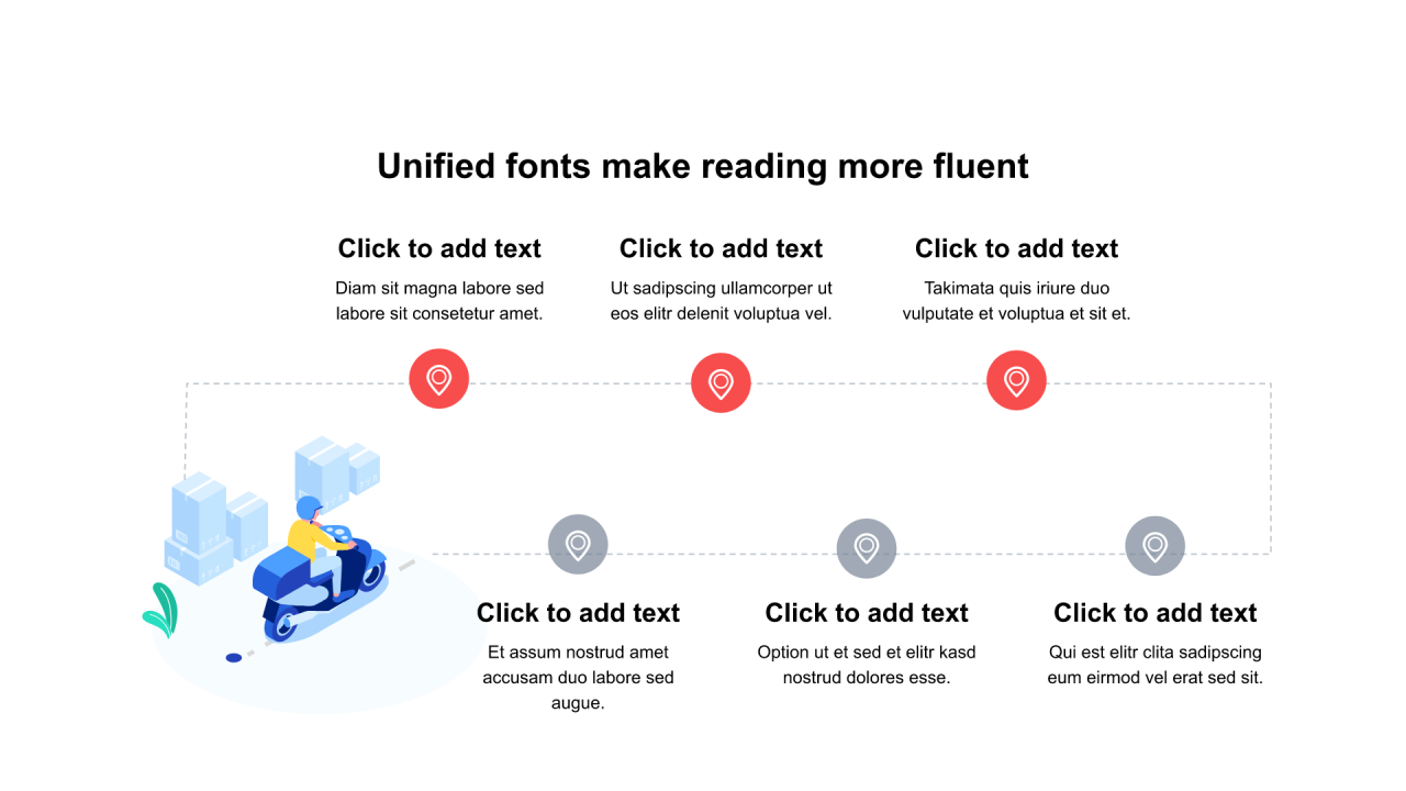 红色圆形扁平6项PPT流程