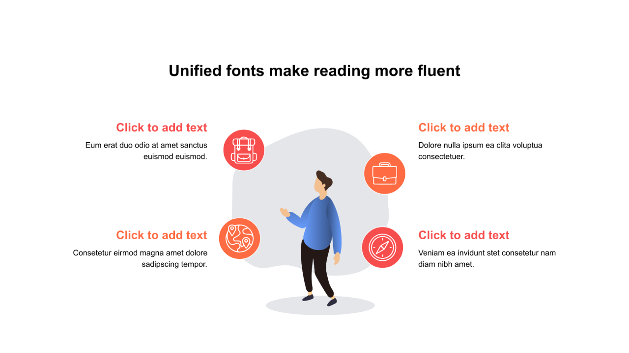 红色圆形扁平5项PPT关系