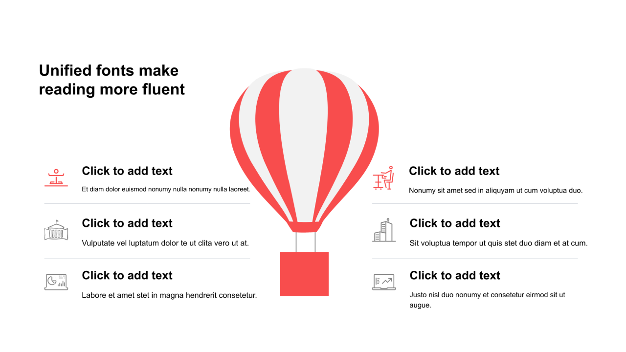 红色线条扁平6项PPT列表