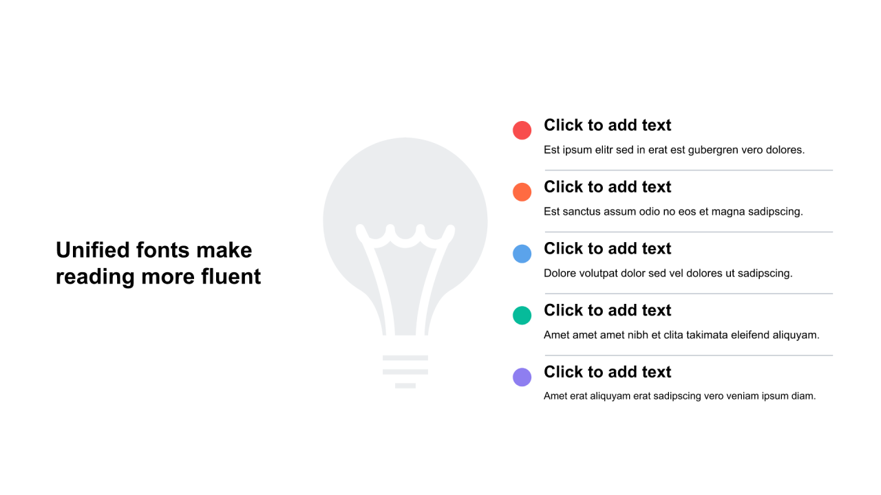 多色圆形扁平6项PPT列表