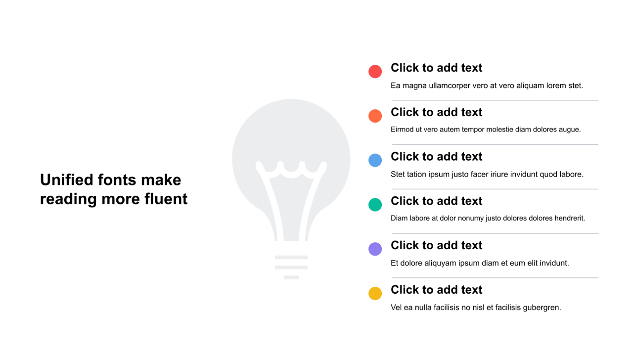 多色圆形扁平6项PPT列表