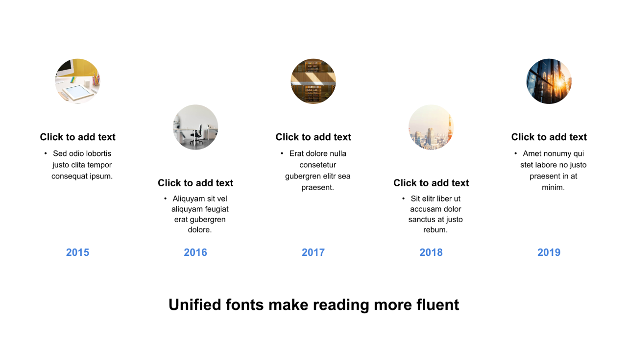 红色圆形扁平5项PPT流程
