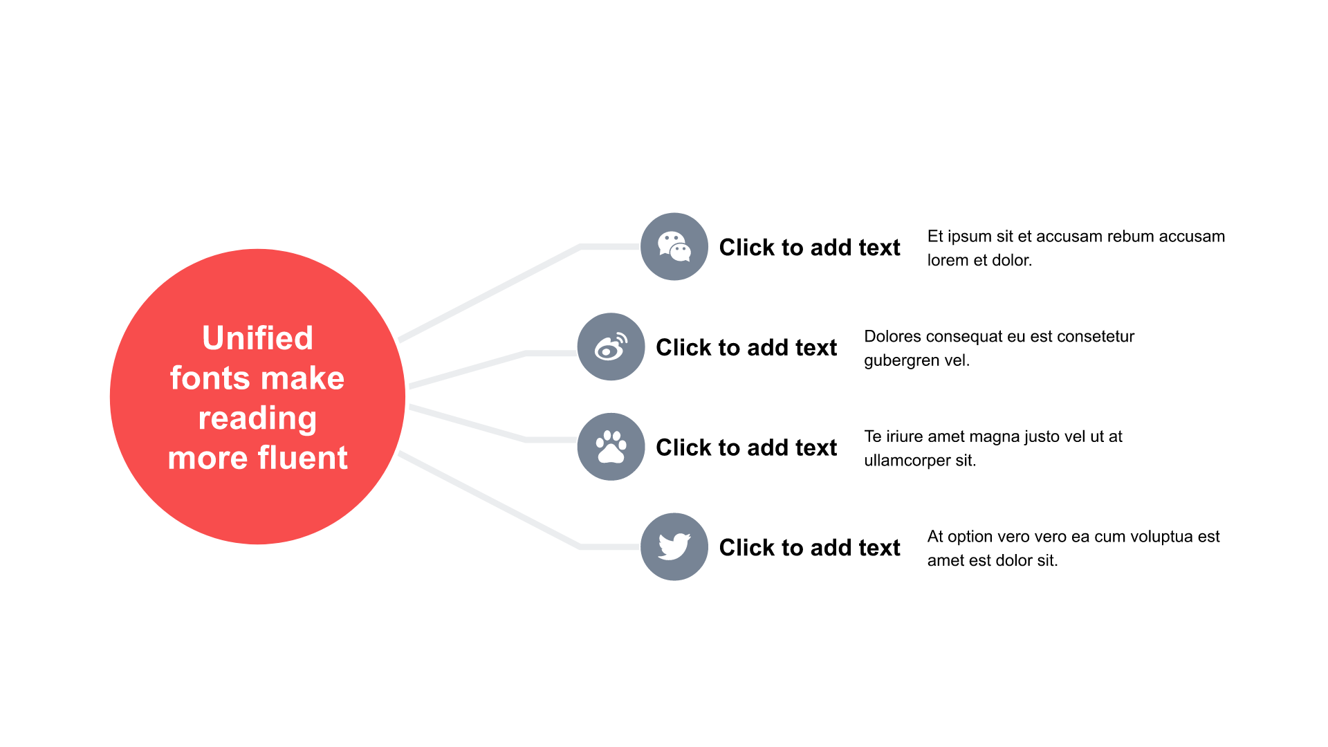 红色圆形扁平4项PPT层次结构