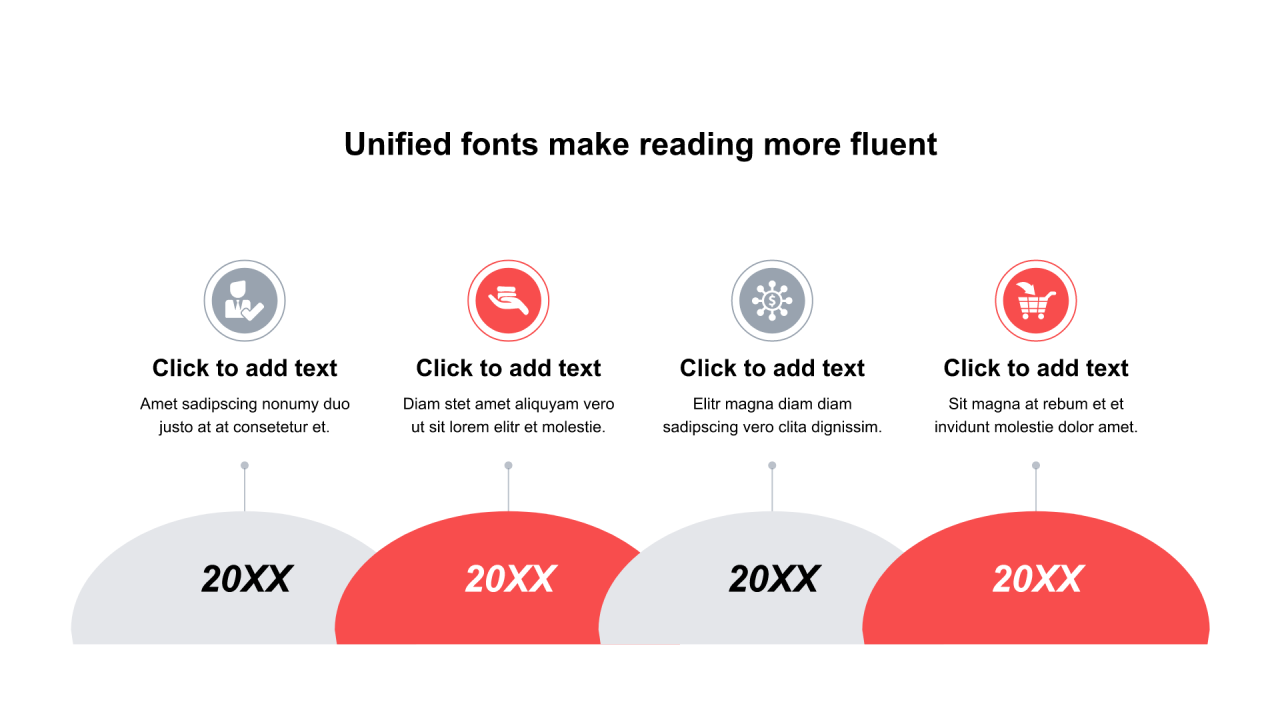 红色圆形扁平4项PPT列表