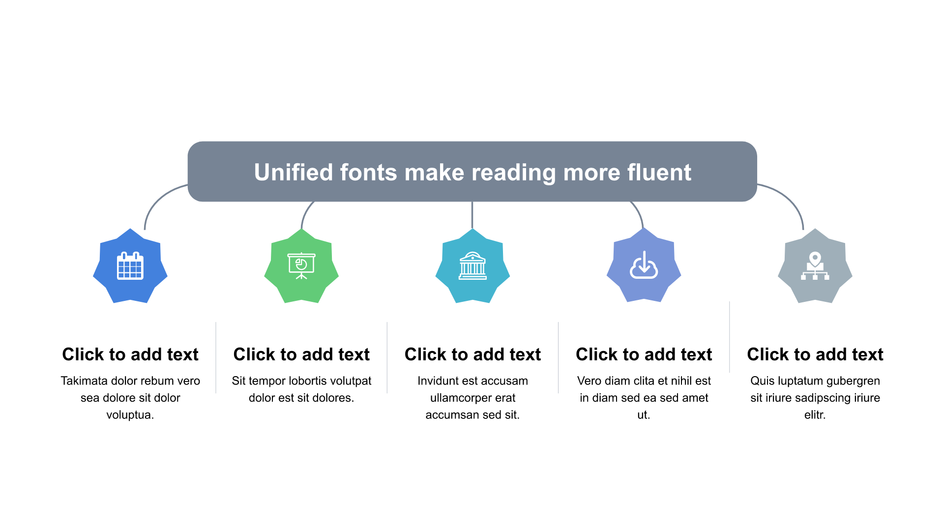 多色圆形扁平5项PPT列表