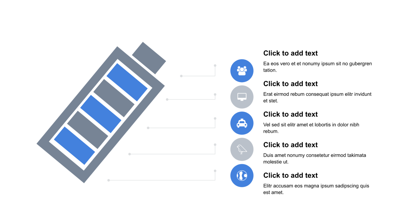 多色圆形扁平5项PPT列表