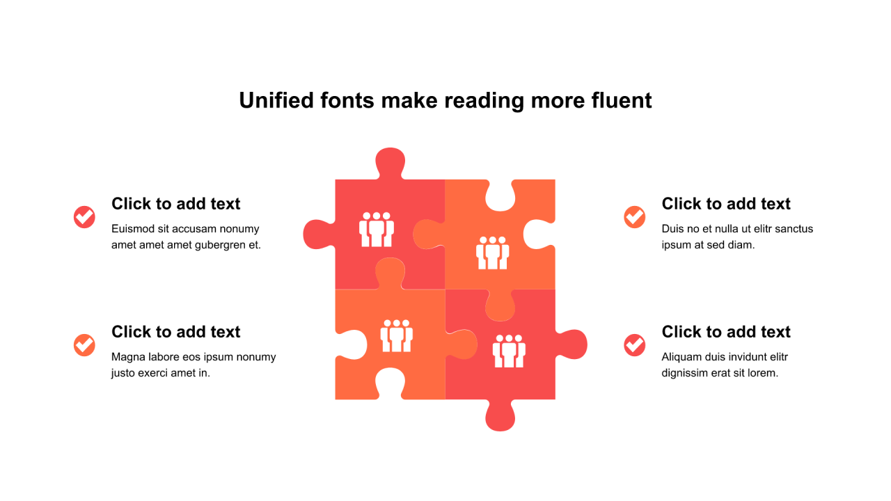 红色拼图扁平4项PPT关系