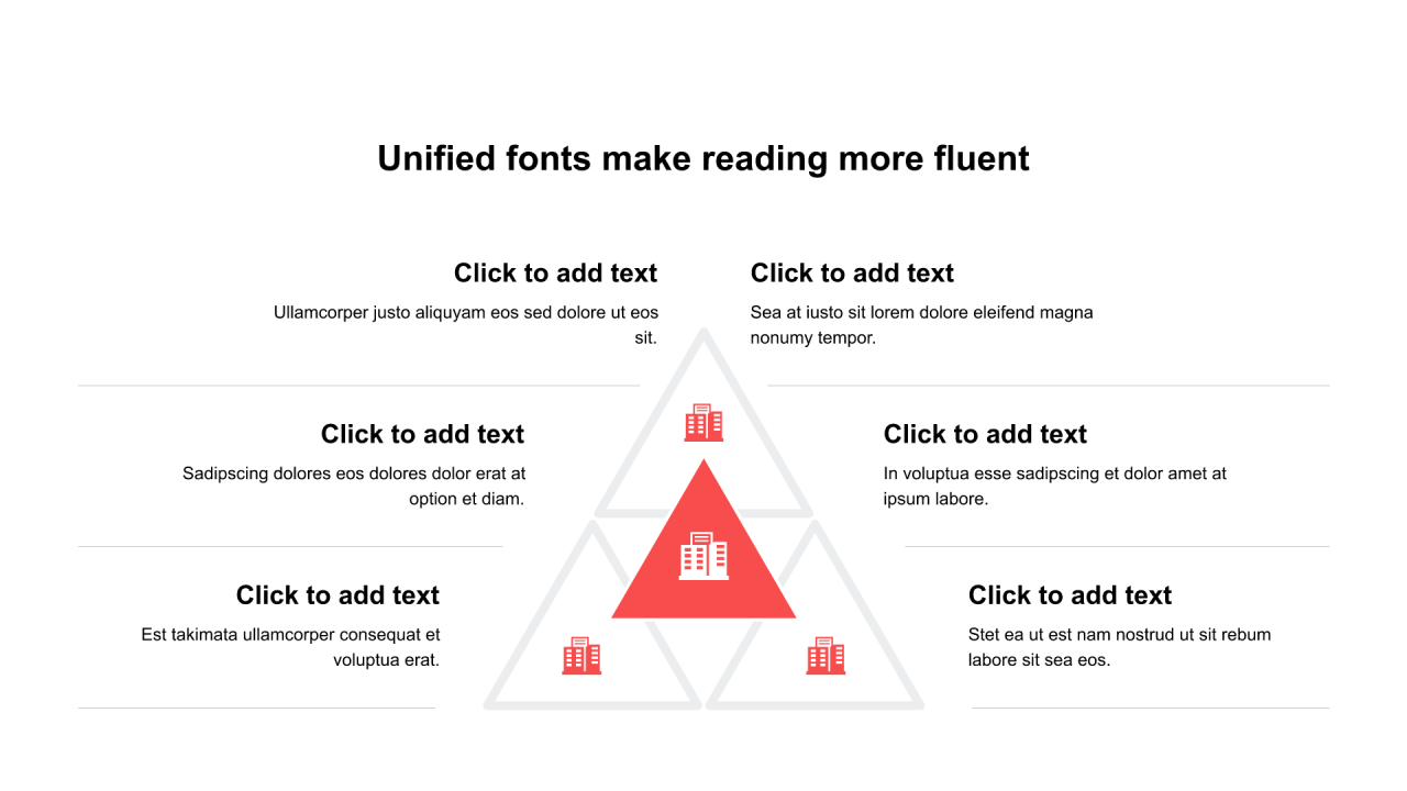 红色三角形扁平6项PPT棱锥