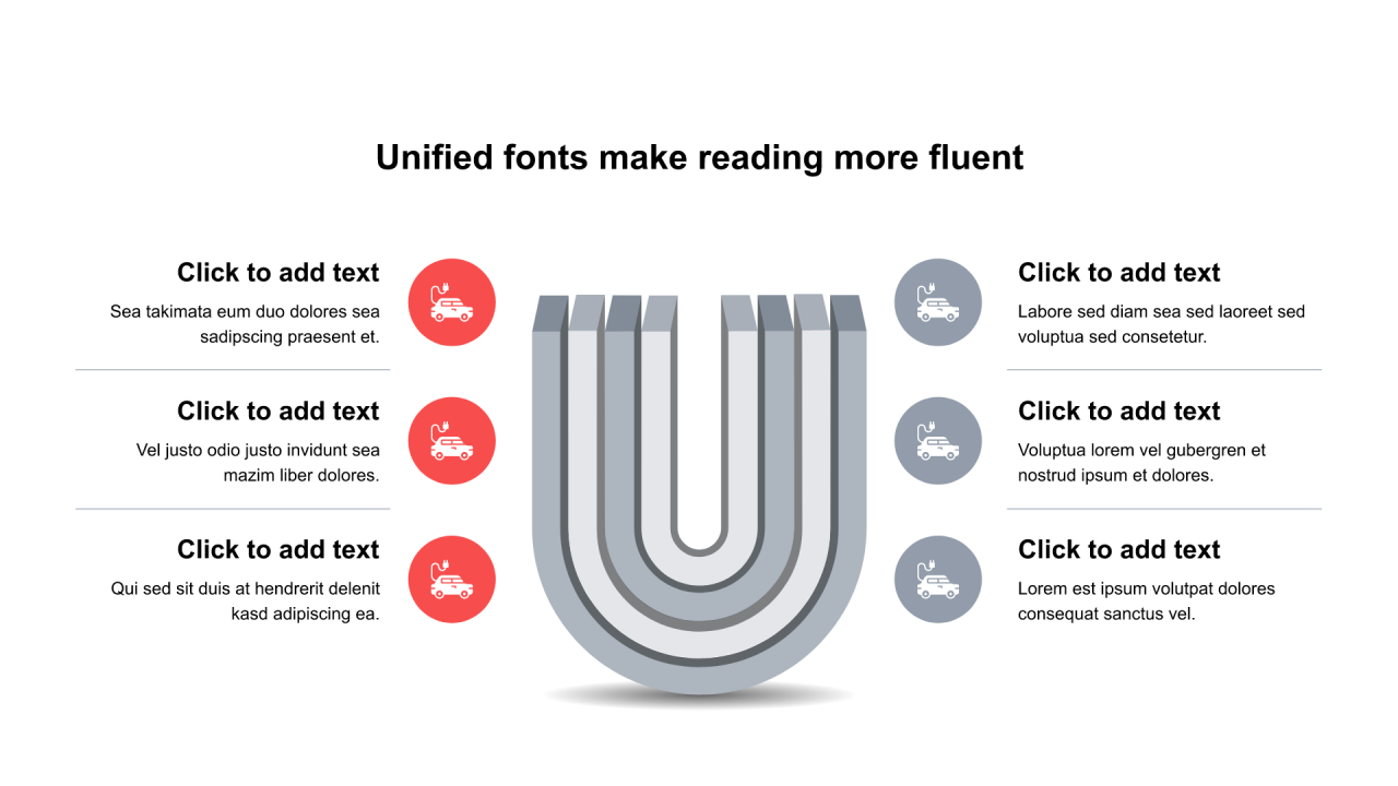 红色圆形扁平6项PPT列表