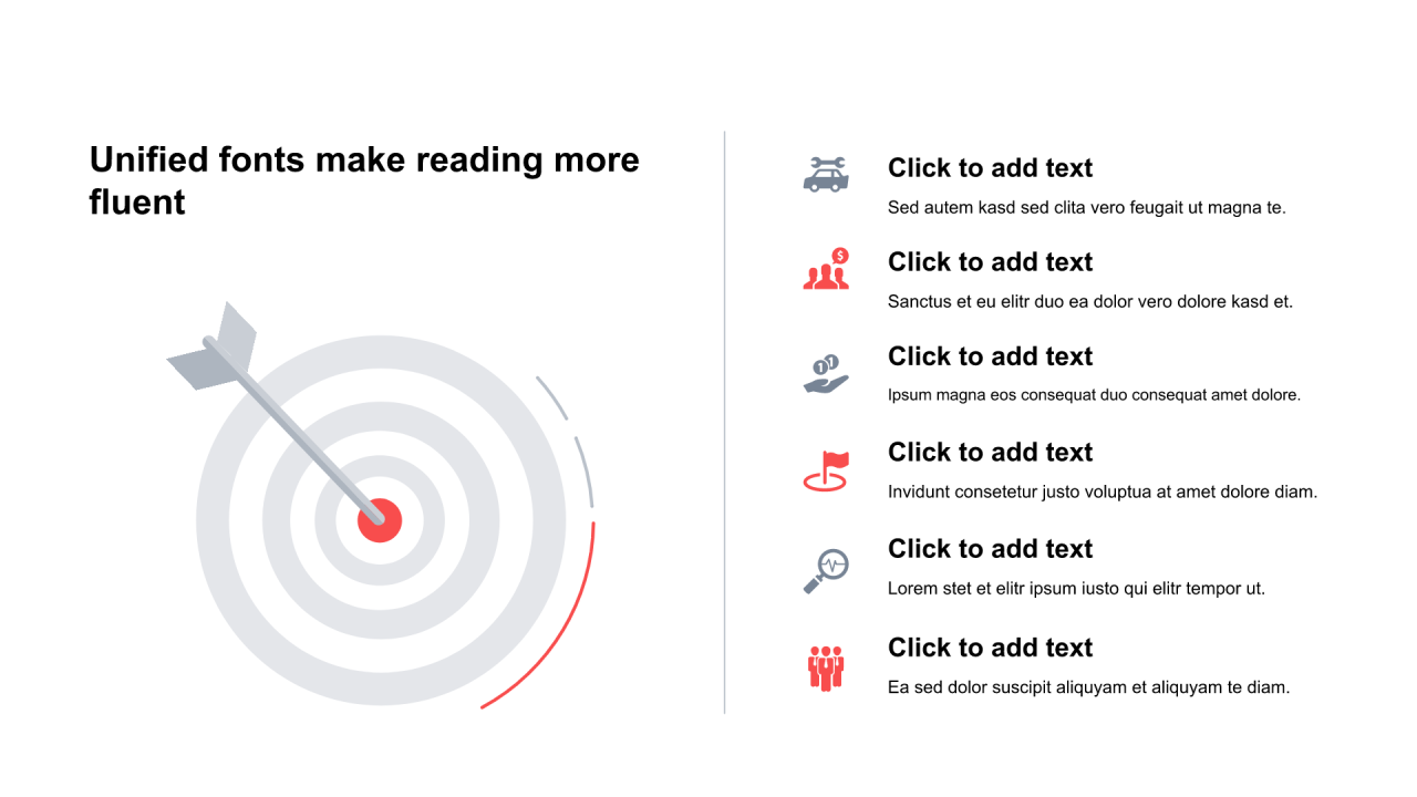 红色圆形插图扁平6项PPT列表