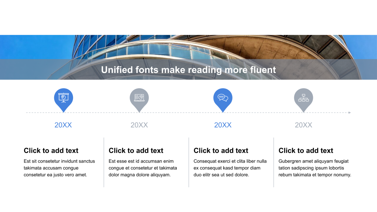 多色线条扁平4项PPT流程