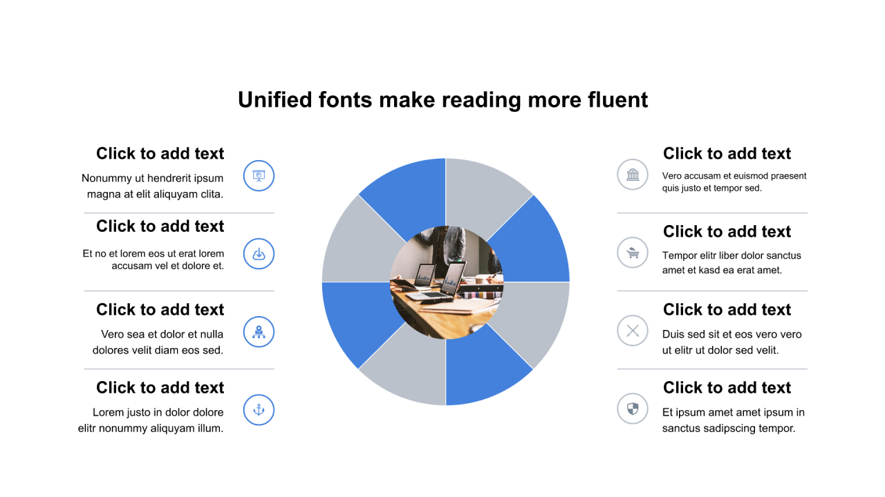 多色圆形扁平8项PPT列表