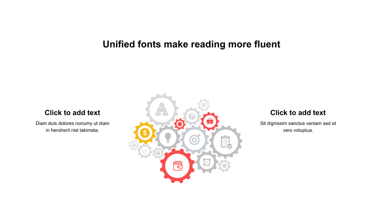 多色齿轮插图扁平6项PPT列表