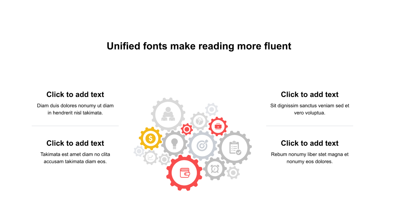 多色齿轮插图扁平6项PPT列表