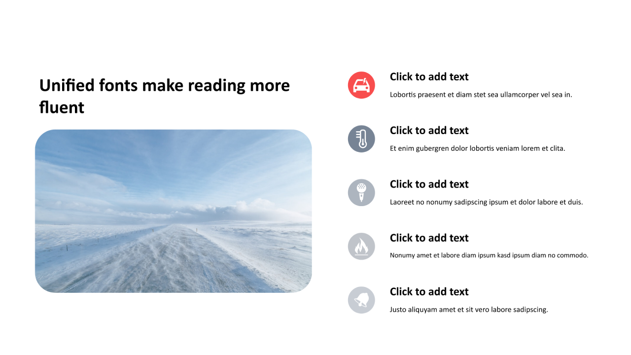 多色圆形扁平5项PPT列表