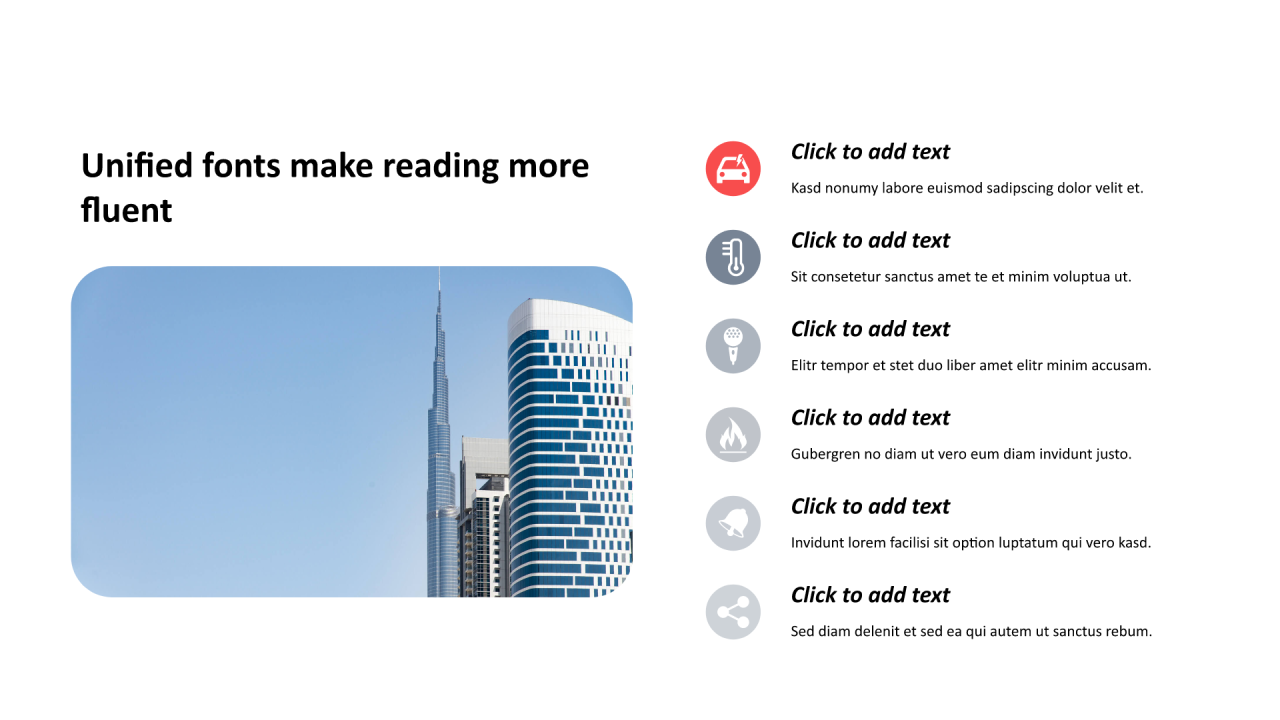 多色圆形扁平5项PPT列表