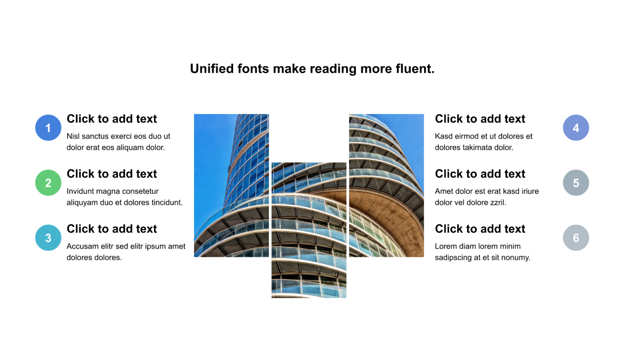 多色圆形扁平6项PPT列表