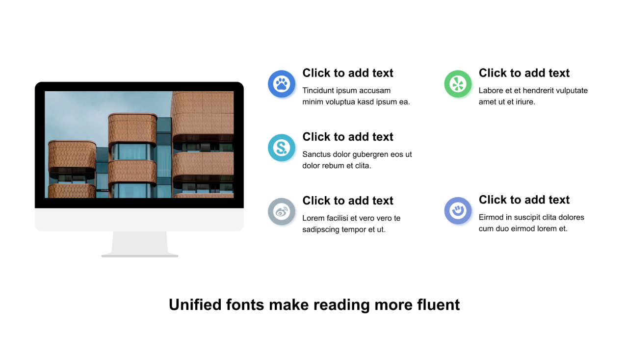 多色圆形扁平6项PPT列表