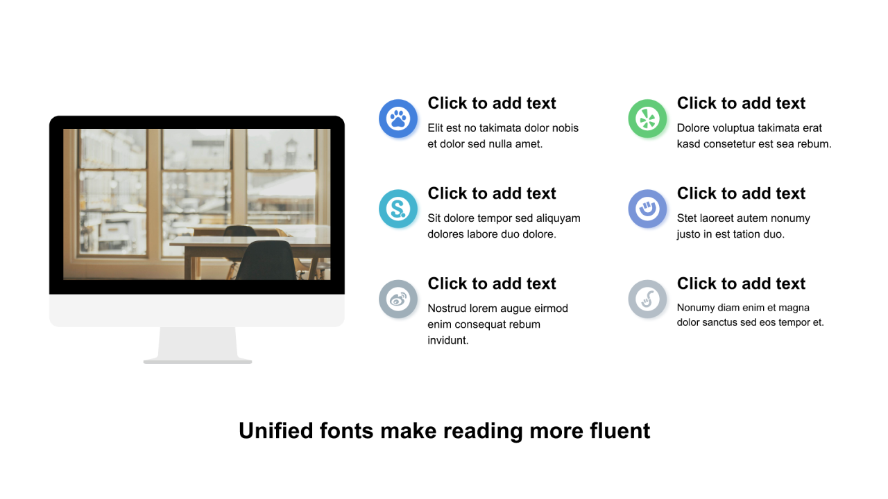 多色圆形扁平6项PPT列表