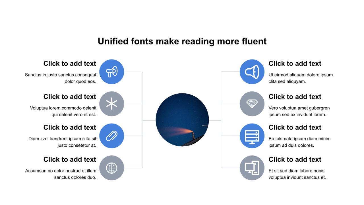 多色圆形扁平8项PPT层次结构