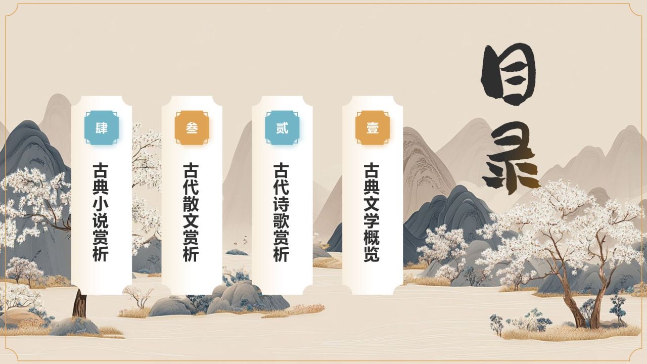 橙色水墨风中学语文古典文学PPT模板