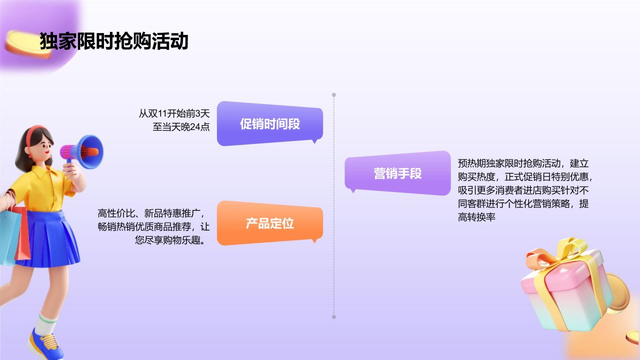 紫色3D风双十一活动策划方案PPT模板