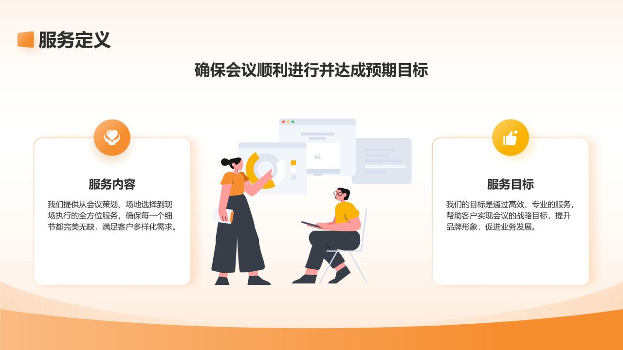 橙色商务风会议服务流程商务培训PPT模板
