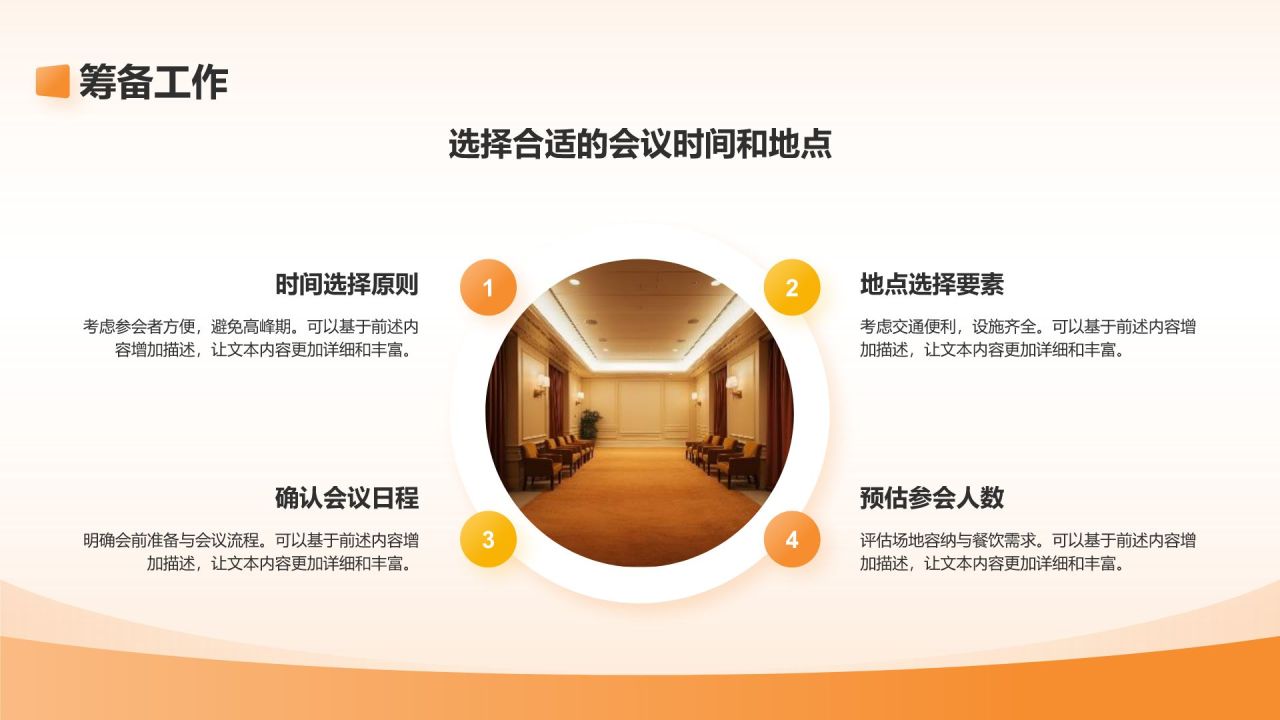 橙色商务风会议服务流程商务培训PPT模板