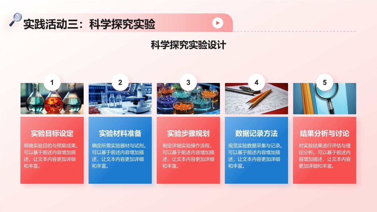 红色3D风教学实验与实践活动PPT模板