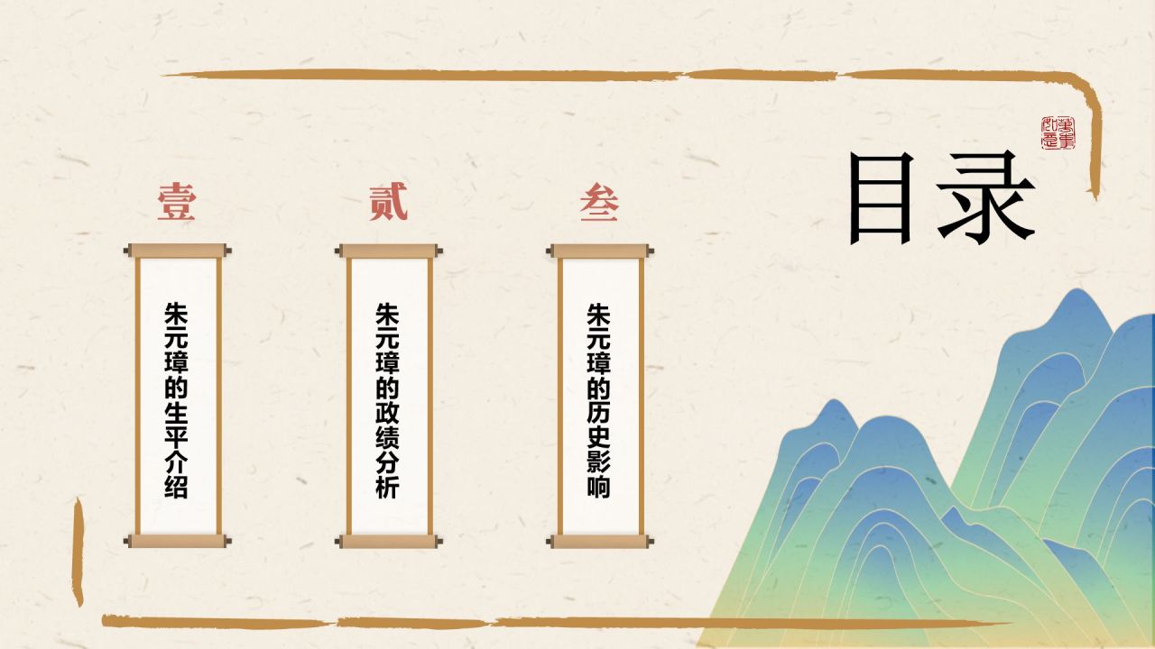 橙色复古风人物介绍朱元璋PPT模板