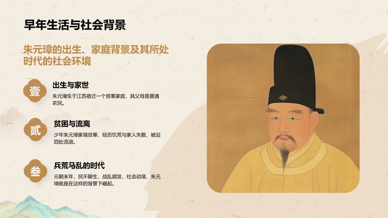 橙色复古风人物介绍朱元璋PPT模板